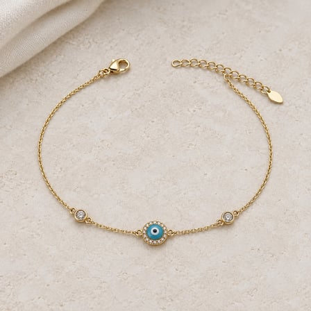 Dora’s Shine Blue Aura Paslanmaz Çelik Turkuaz Nazar Boncuklu Taşlı Altın Renk İnce Zincir Kadın Bileklik