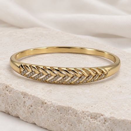 Dora’s Shine Altın Işıltısı -XP- VIP Özel Seri Taşlı Başak Desenli Gold Renk Kadın Kelepçe Bileklik - 60 numara 17,5 - 19 cm