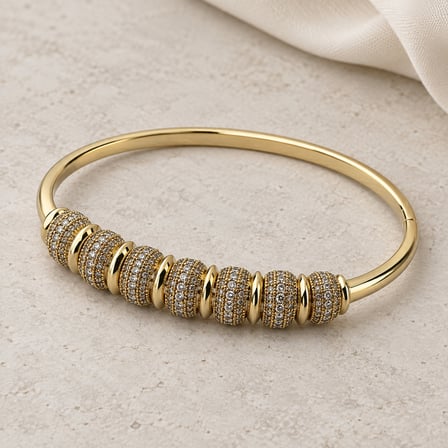 Dora’s Shine Luna Işıltısı XP VIP Özel Seri Paslanmaz Çelik Altın Renk Yedi Sıra Taş Detaylı Kadın Bilezik - 60 numara 17,5 - 19 cm