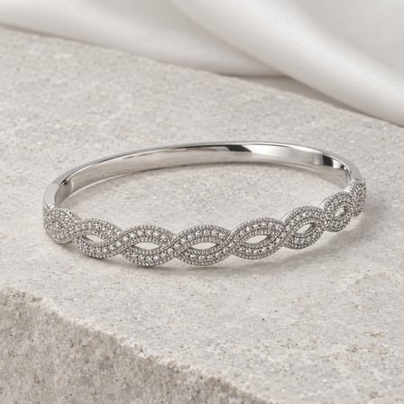 Dora’s Shine Işıltılı Zarafet Gümüş Renk Taşlı İç İçe Oval Motifli Kadın Kelepçe Bileklik