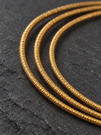 Dora's Shine Aura Gold 3’lü Paslanmaz Çelik Bileklik Seti – Altın Rengi İnce Yivli Halka Tasarım - 63 numara - 19 - 21 cm