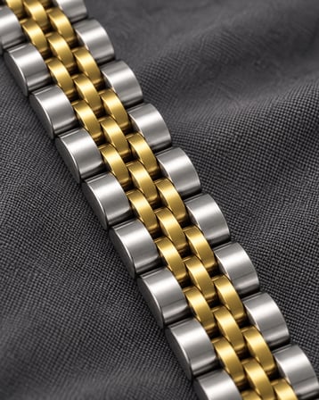 Dora's Shine Prestige Çift Renk Altın ve Gümüş Tonlu 5 Sıralı Saat Kordonu Model Paslanmaz Çelik Erkek Bileklik - 21 cm