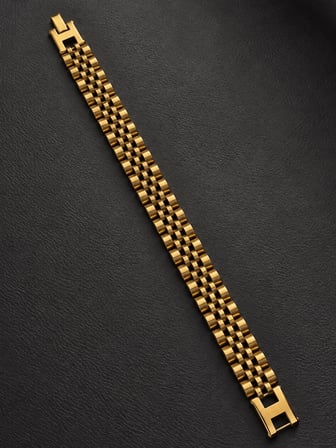 Dora's Shine Prestige Gold Altın Renk Paslanmaz Çelik 5 Sıralı Saat Kordonu Model Erkek Bileklik - 21 cm