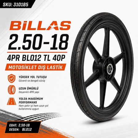BİLLAS 2.50-18 TL 40P 4PR BL012 MOTOSİKLET LASTİĞİ 
