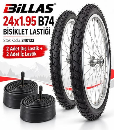 BİLLAS 24x1.95 TT İÇ LASTİK GEREKTİRİR MODEL B74 BİSİKLET LASTİĞİ VE İÇ LASTİĞİ (2 ŞER ADET TAKIM)