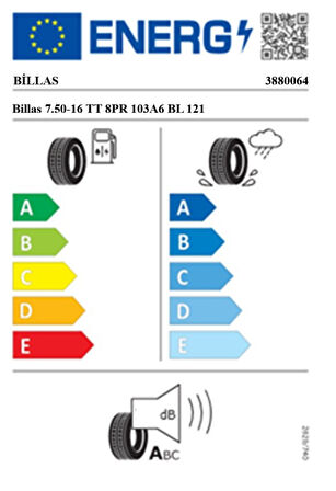 Billas 7.50-16 TT 8PR 103A6 BL 121 Traktör Ön Lastiği (Üretim Tarihi:2023)