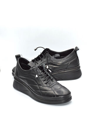 Kadın Siyah Hakiki Deri Akıllı Bağcıklu Günlük Ayakkabı