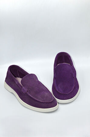 Kadın Mor Hakiki Süet Deri Babet Ayakkabı - SMX-0243