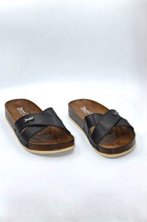 Kadın Siyah Çapraz Anatomik Günlük Terlik