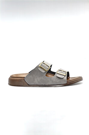 Erkek Gri Çift Bantlı Anatomik Günlük Terlik