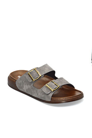 Erkek Gri Çift Bantlı Anatomik Günlük Terlik