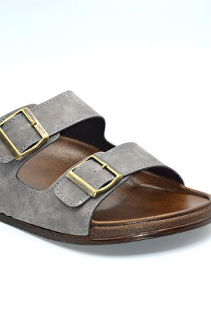 Erkek Gri Çift Bantlı Anatomik Günlük Terlik