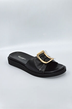 Kadın Şık Tokalı Siyah Günlük Moda Terlik 