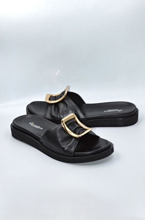 Kadın Şık Tokalı Siyah Günlük Moda Terlik 