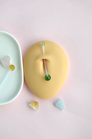 Hamilelik İçin Simli Bioplast Göbek Piercing Seti – 2'li (Yeşil & Sarı)