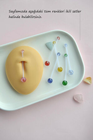 Hamilelik İçin Simli Bioplast Göbek Piercing Seti – 2'li (Yeşil & Sarı)