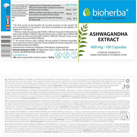 BİOHERBA ASHWAGANDHA + B6 VİTAMİN EXTRACT 400 mg 100 Capsules