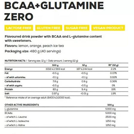 BIOTECH BCAA + Glutamine Zero - 480 g 40 Servis