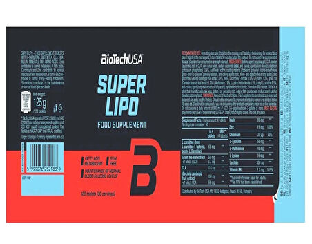 BioTech USA Super Lipo Fat burner (HCA+L-carnitine+Green tea+CLA+Garcinia cambogia) 120 tablets