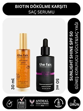 the fair. Biotin Dökülme Karşıtı 50 ml Saç Serumu ve Shine SPF 50 Güneş Koruyucu Saç Yağı 30 ml