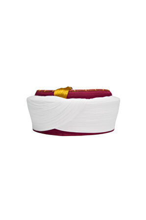 İmam Sarığı-Beyaz Kumaş-Bordo Takke-Düz Sarım-Kuş Gözlü-7 metre