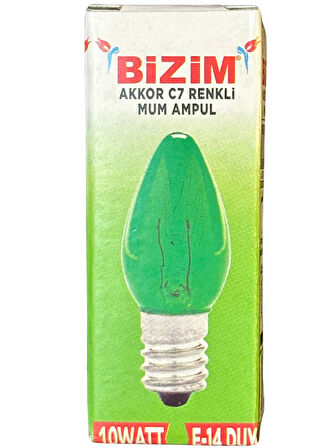 Bizim 10W Yeşil Işık E14 Duylu Dim Edilebilir Mum Ampul (10 Adet)