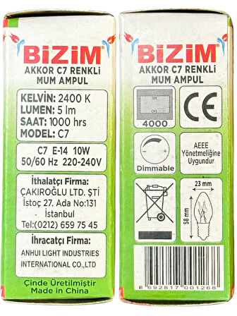 Bizim 10W Yeşil Işık E14 Duylu Dim Edilebilir Mum Ampul (10 Adet)