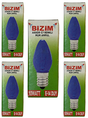 Bizim 10W Mavi Işık E14 Duylu Dim Edilebilir Mum Ampul (5 Adet)