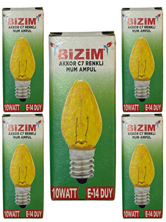 Bizim 10W Açık Sarı Işık E14 Duylu Dim Edilebilir Mum Ampul (5 Adet)