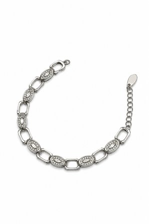 Balenbi Jewelry Kadın Gümüş Renk Zirkon Taş Detaylı Oval Zincir Çelik Bileklik 1175
