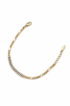 Balenbi Jewelry Kadın 14K Gold Renk Zirkon Taş Detaylı Figaro Zincir Çelik Bileklik 1177