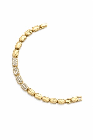 Balenbi Jewelry 14K Gold Renk Dokulu Zirkon Taş Detaylı Çelik Bileklik 1181