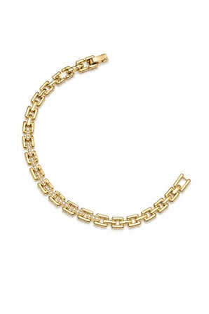 Balenbi Jewelry 14K Gold Renk Zirkon Taşlı Zincir Model Premium Çelik Kadın Bileklik 1183