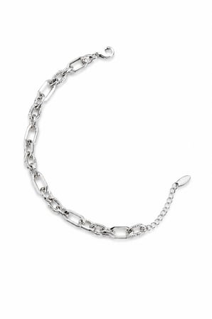 Jewelry Gümüş Renk Taş Detaylı Oval Halka Zincir Tasarımlı Paslanmaz Çelik Kadın Bileklik 1207