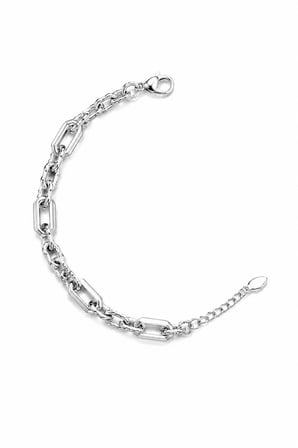 Jewelry Gümüş Renk Taş Detaylı Oval Halka Zincir Tasarımlı Paslanmaz Çelik Kadın Bileklik 1207
