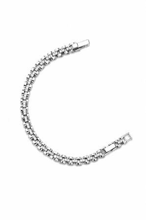 Balenbi Jewelry Gümüş Renk Çift Sıra Zirkon Taş Detaylı Paslanmaz Çelik Kadın Bileklik 1209