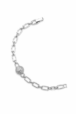 Balenbi Jewelry Gümüş Renk Yıldız Motifli Zirkon Taş Detaylı Oval Zincir Paslanmaz Çelik Kadın Bileklik 1210