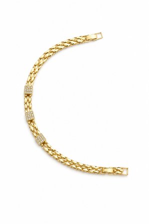 Balenbi Jewelry Çift Sıra Örgü Zincir Kare Zirkon Taş Detaylı Kadın Bileklik 14K Gold Renk 1217