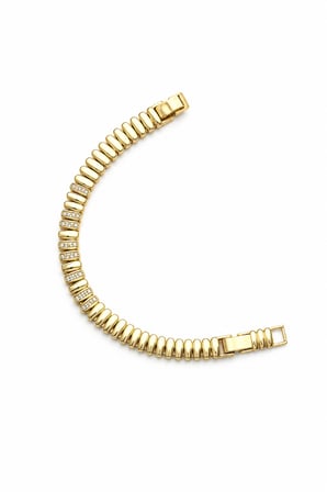 Balenbi Jewelry Oval Bombeli Segment Zirkon Taş Detaylı Kadın Bileklik 14K Gold Renk 1219