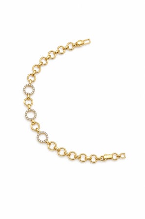Balenbi Jewelry Yuvarlak Halka Zincir Zirkon Taş Detaylı Kadın Bileklik 14K Gold Renk 1220