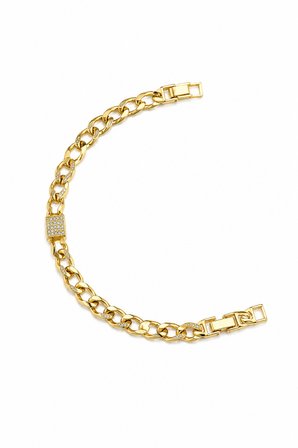 Balenbi Jewelry Gurmet Zincir Kare Zirkon Taş Detaylı Kadın Bileklik 14K Gold Renk 1224