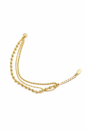 Balenbi Jewelry 14K Gold Paslanmaz Çelik Üç Sıralı Top Boncuk Zincir Kadın Bileklik 1252