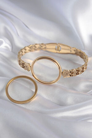 316L Çelik Gold Renk Arpa İşleme Açılabilir Fanus Model Kadın Kelepçe