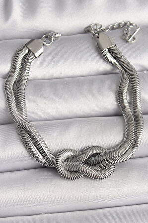 316L Çelik Gümüş Renk Düğüm Model Kadın Bileklik