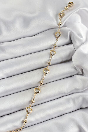 Pirinç Şeffaf Kalp Model Gold Renk Zirkon Taşlı Kadın Bileklik