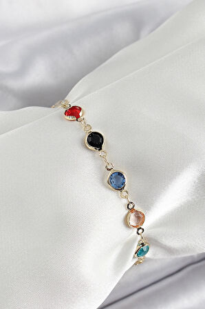 Pirinç Asorti Model Gold Renk Zirkon Taşlı Kadın Bileklik