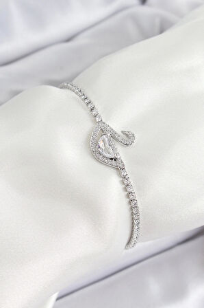 Pirinç Gümüş Renk Zirkon Taşlı Kuğu Model Kadın Bileklik