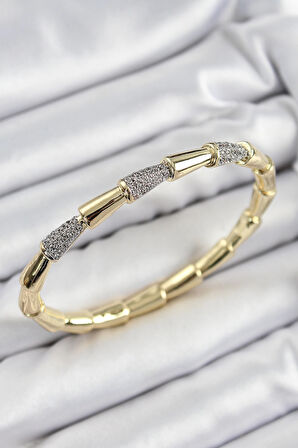Pirinç Zirkon Taşlı Kemik Model Gold Renk Vip Kadın Bileklik