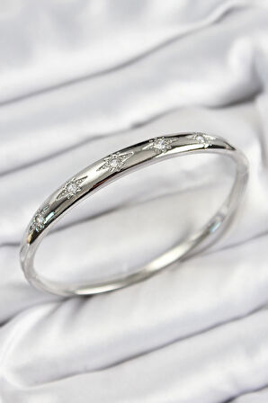 Pirinç Zirkon Taşlı Kutup Yıldızı Model Gümüş Renk Kadın Kelepçe