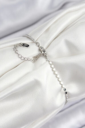 Pirinç Zirkon Taşlı Boncuk Model Ezme Zincir Gümüş Renk Kadın Bileklik